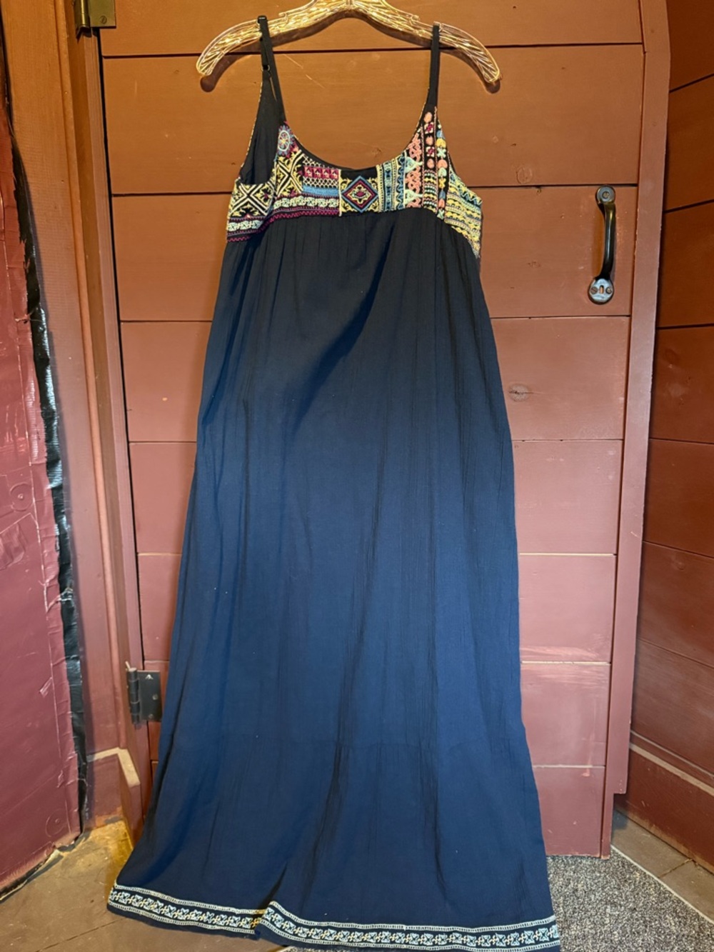 Artisan Ny Navy Maxi Dress with Multicolor Embroidered Yoke